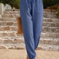 Едноцветен дамски панталон с еластична талия, 5цвята - 023, снимка 11 - Панталони - 41579463