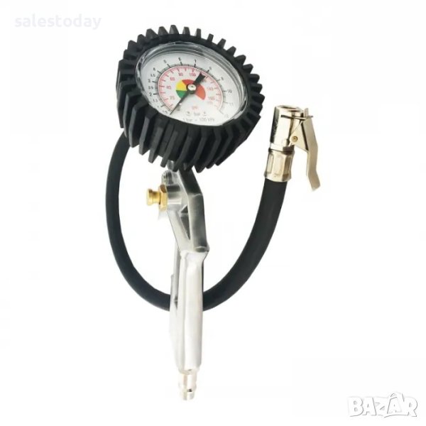 Манометър за гуми, Пневматичен манометър за помпане, 0-12 Bar, метал, снимка 1