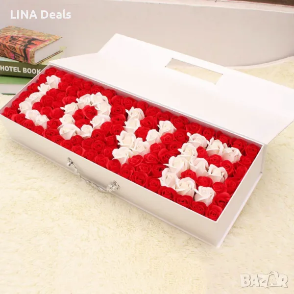 🌹 Голяма подаръчна кутия с вечни 520 рози - LOVE BUKET R±W, снимка 1