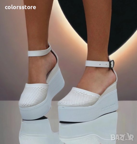 Сандали на платформа - бяла кожа с бяло ходило - SM150, снимка 1