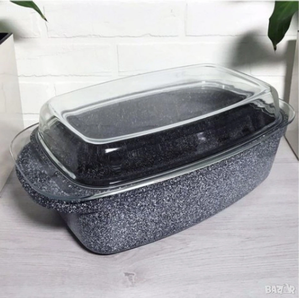 Ростер Goldman с мраморно покритие – правоъгълен съд с капак, 5.5 л и 6.6 л, за фурна , снимка 1