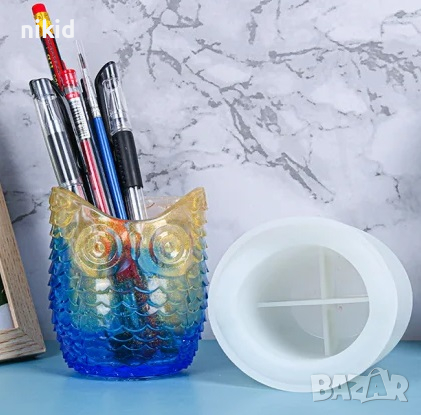 3D Голям Кух Бухал Сова силиконов молд форма калъп моливник кашпа саксия ваза гипс свещ сапун смола, снимка 1