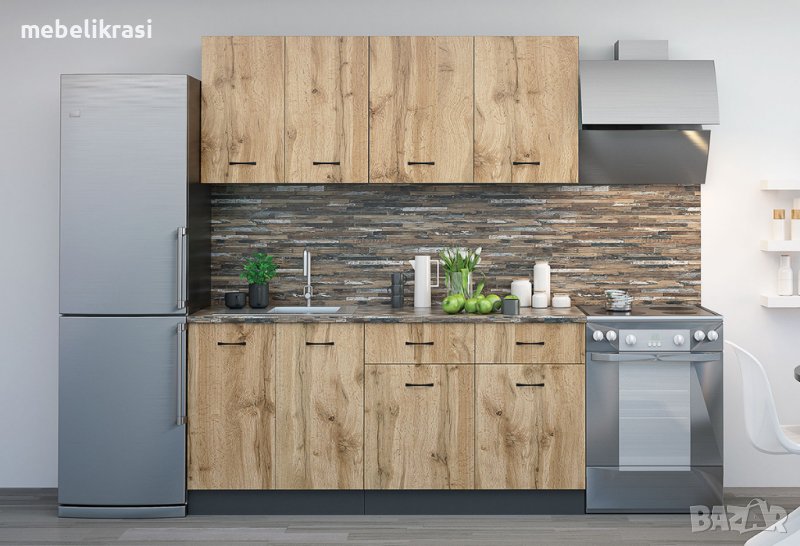 Модулна кухня Верона 14 - плавно затваряне, 180 см, Дъб вотан/Антрацит, снимка 1