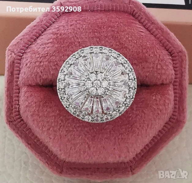 Сребърен пръстен с кристали св елементи, снимка 1