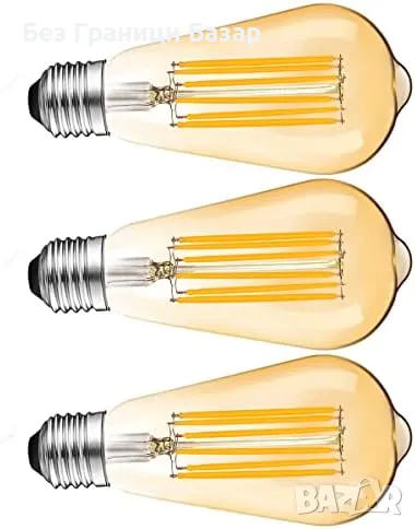 Нови 3 броя Енергоспестяващи LED ST64 крушки E27, топла светлина 2700K, снимка 1