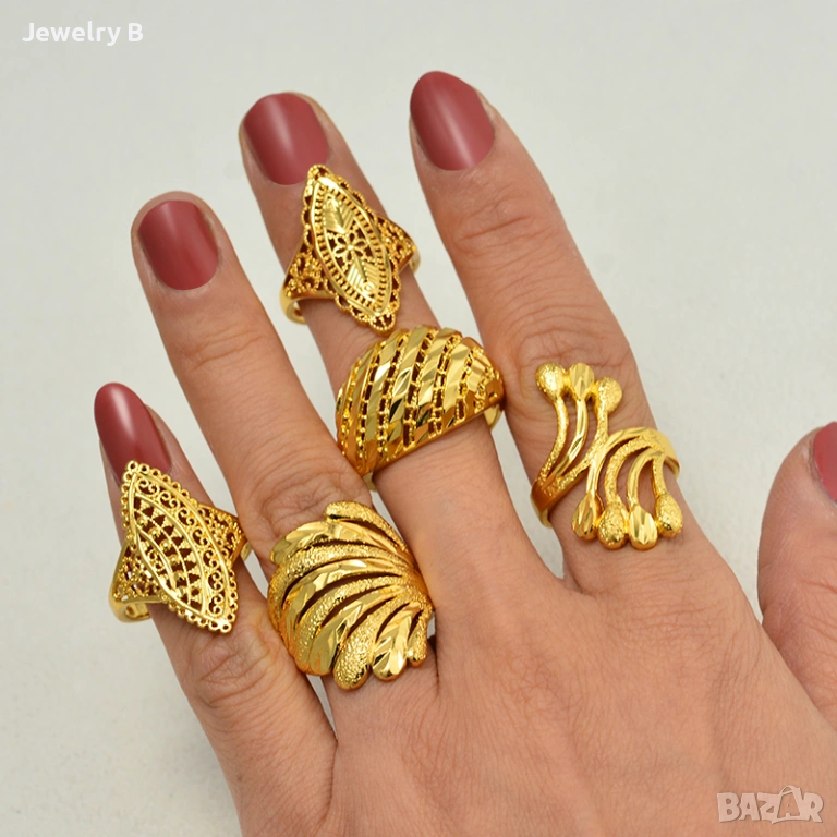 Комплект 5 пръстена с регулация и позлата, снимка 1