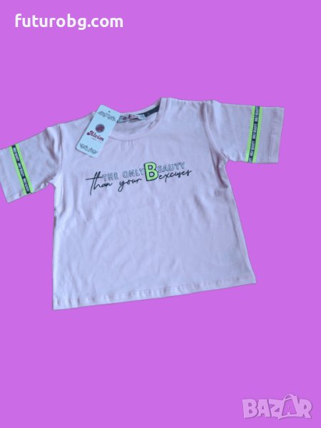 Розова тениска с надписи за момиче, снимка 1
