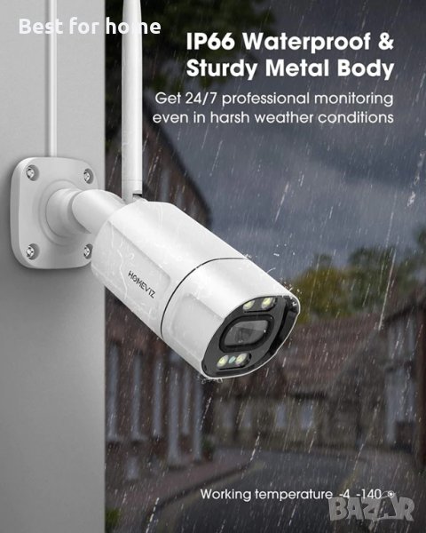 Външна охранителна камера Homeviz, 2K WiFi,нощно виждане, двупосочно аудио,IP66 водоустойчив, снимка 1