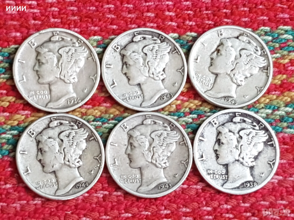 Сребърна монета дайм 6 бр, снимка 1