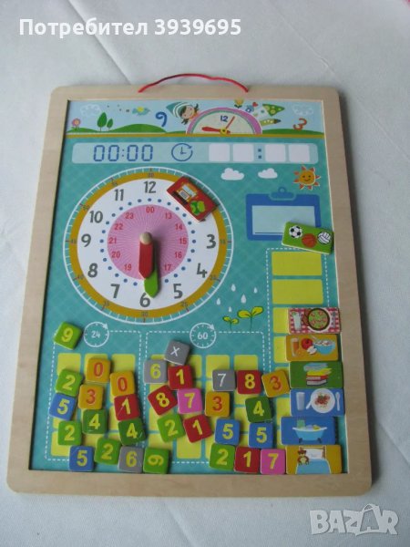 Магнитна дъска с часовник от дърво, снимка 1