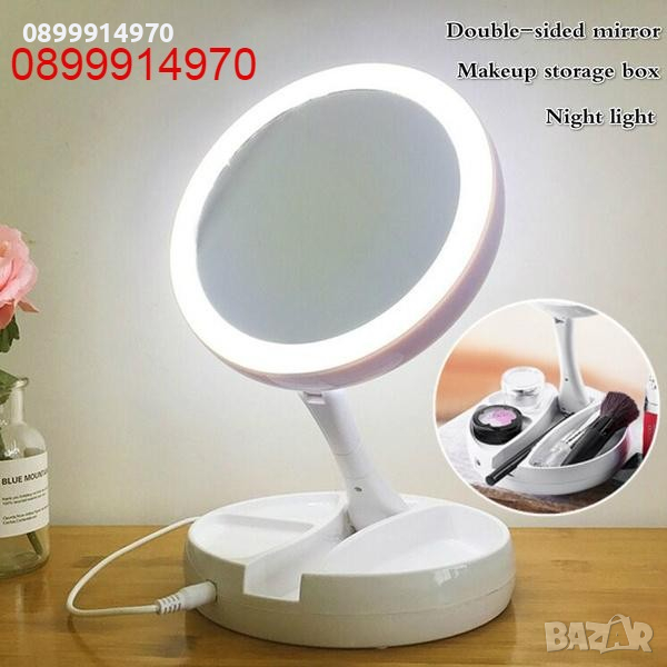 Козметично LED огледало, Сгъваемо, бяло, снимка 1