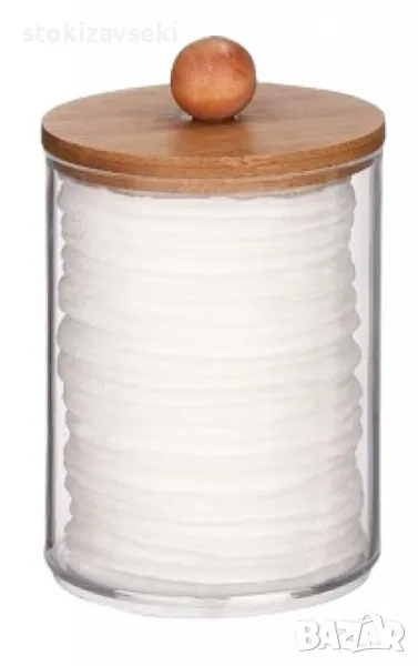 Стилен прозрачен контейнер за съхранение с бамбуков капак, снимка 1