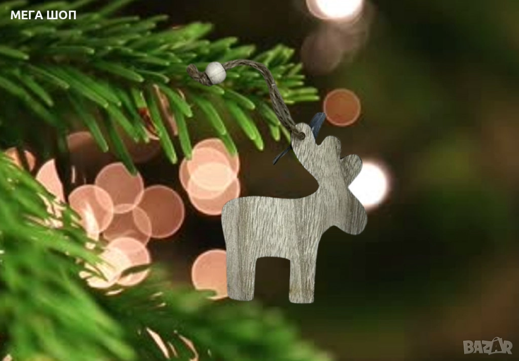 Изчистено дървено еленче - Празнична декорация за елха, снимка 1