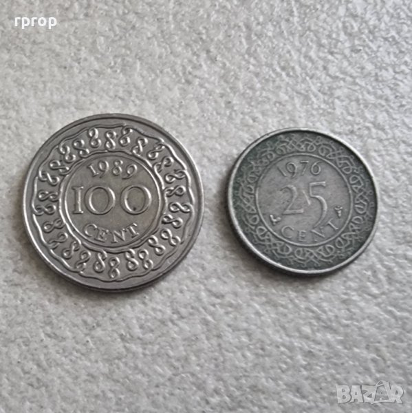 Монети. Суринам . 25 и 100 цента. 1976, 1989 година . 2 бр, снимка 1