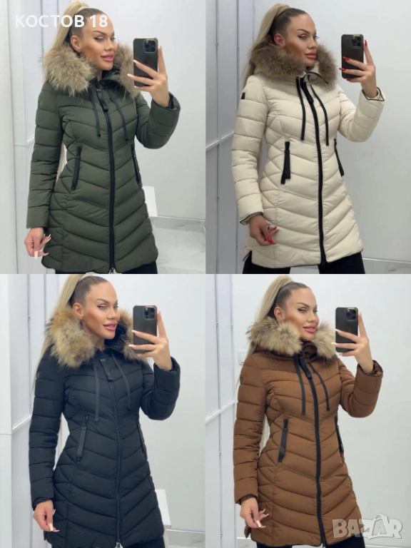 Зимно дълго яке, естествен пух на качулката – 4251 черен 5 цвята, снимка 1