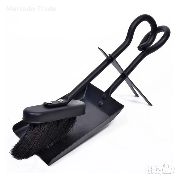 Комплект за почистване на камина Mercado Trade, Лопатка и четка, Метал, Черен, снимка 1