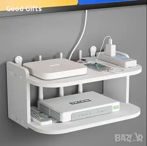 Стенен ТВ рафт за рутер и аксесоари – компактен и практичен, снимка 1