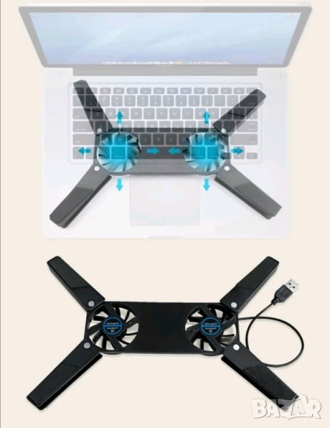 Сгъваема охлаждаща подложка за лаптоп с два вентилатора , снимка 1