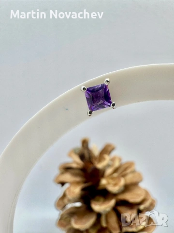 Сребърни обеци с естествен аметист, снимка 4 - Обеци - 53438246