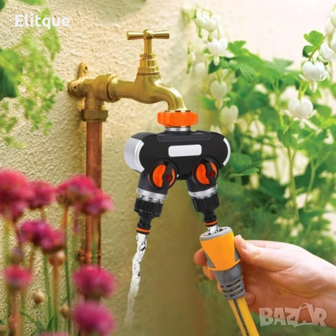 Двупосочен разпределител за градински кран 2-в-1: Сплитер за маркуч с независими вентили (3/4" и 1")