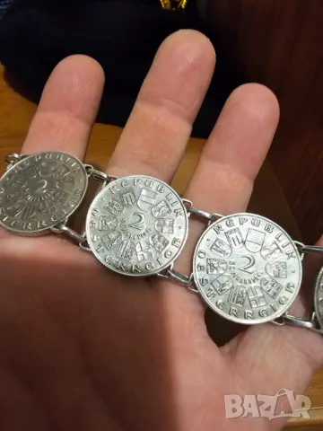 Старинна солидна сребърна гривна Австрийски шилинг 1931 г - старинна майсторска изработка сребро, снимка 8 - Гривни - 50208582