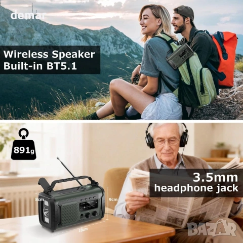 Аварийно радио с акумулаторна батерия 20 000 mAh, AM/FM, снимка 5 - Радиокасетофони, транзистори - 53782196