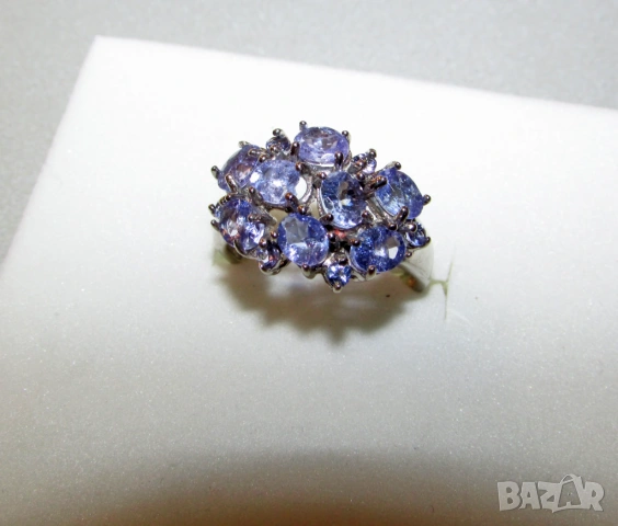 925 сребърен пръстен с автентични камъни танзанит подходящ за подарък, снимка 2 - Пръстени - 53724995