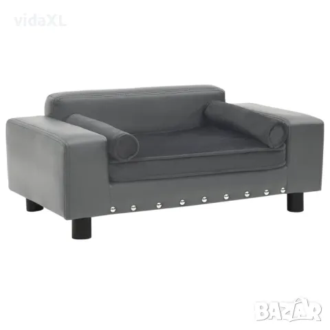 vidaXL Кучешки диван, сив, 81x43x31 см, плюш и изкуствена кожа（SKU:170953）, снимка 2 - За кучета - 48599719