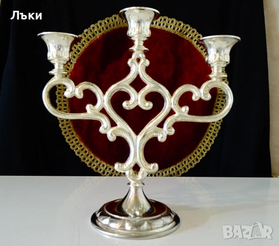 Посребрен троен свещник тройка,сърце,Art Nouveau. 