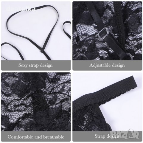 Секси бельо, дантелен комплект с чокър. Еротично бельо. Дамски сет дантелено бельо. Сексапилен сет, снимка 7 - Бельо - 41679342