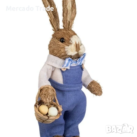 Декоративна великденска фигура Заек, Син гащеризон, 47см, снимка 3 - Декорация за дома - 44470904