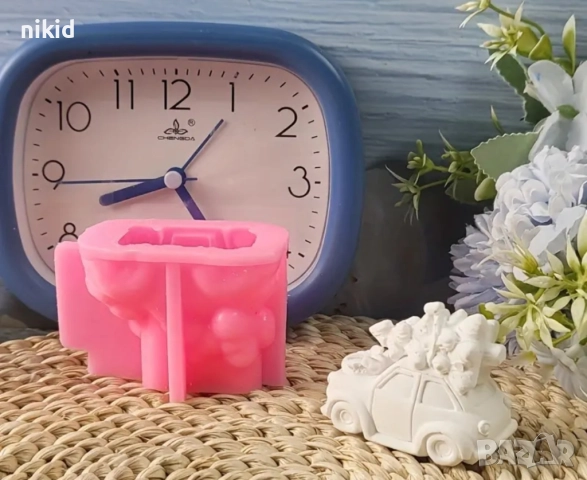 3d Автомобил с коледно дърво елха силиконов молд фома свещ гипс шоколад декор, снимка 2 - Форми - 52820275