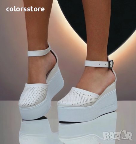 Сандали на платформа - бяла кожа с бяло ходило - SM150