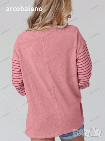 Дамска ежедневна блуза с контрастни райета и дълги ръкави, 5цвята , снимка 3 - Блузи с дълъг ръкав и пуловери - 44359300