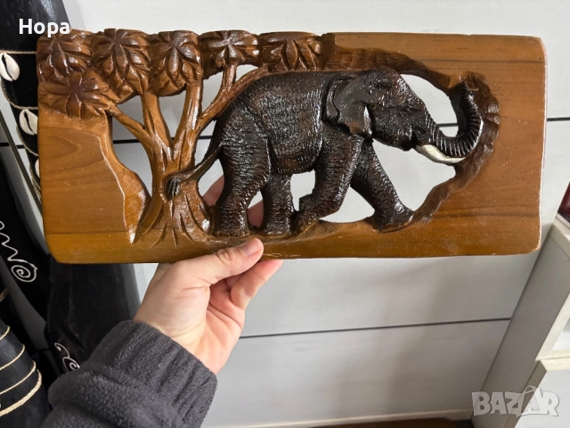 Пано със слонче от тиково дърво, снимка 4 - Пана - 45857795