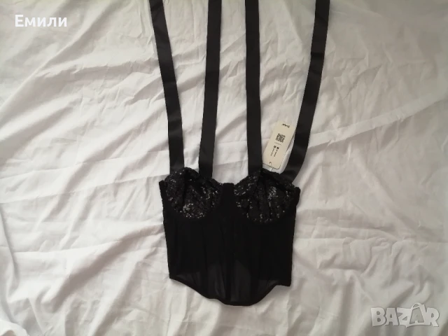 Нов дамски топ/бюстие/корсет с пайети и прозрачна талия р-р S и M, снимка 7 - Корсети, бюстиета, топове - 51078418