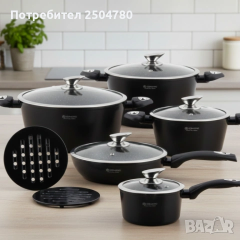 Комплект от 12 части - тенджери, тиган и подложки Edenberg EB-5613