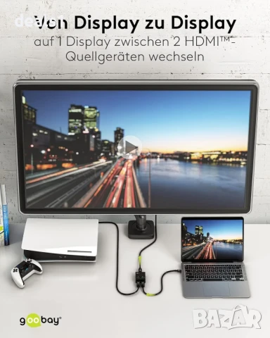 Goobay 58485 HDMI Превключвател 2в1 4K при 30Hz (2160p) HDMI 1.4 Switch Box за PS4 PS5 Лаптопи , снимка 3 - Друга електроника - 51016045