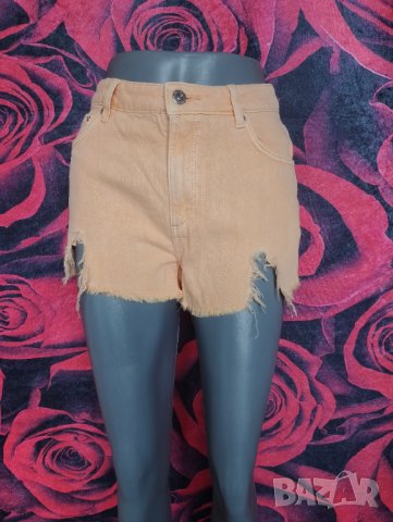 Bershka Светло оранжеви къси дънкови панталони С , снимка 5 - Къси панталони и бермуди - 41375231