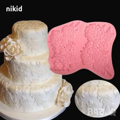 Двоен цвете плетени дантелени цветя тип вейнър дантела силиконов молд форма фондан торта гъмпейст, снимка 5 - Форми - 47789322