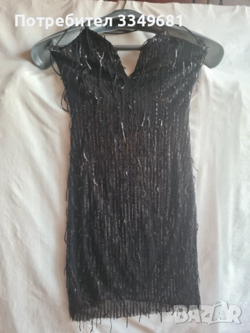 Официална черна рокля на паети