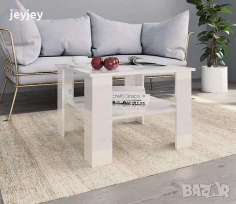 Кафе маса, бял гланц, 60x60x42 см, снимка 3 - Маси - 52569363