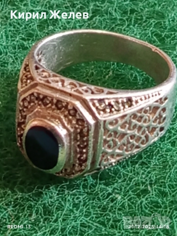 Авторски сребърен пръстен майсторска орнаментика с ЧЕРЕН ОНИКС ювелирна изработка 33480, снимка 4 - Пръстени - 52911823