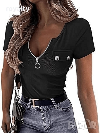 Дамска блуза с къс ръкав и цип