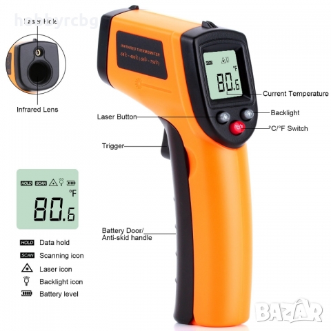 Безконтактен инфрачервен термометър с обхват -50 – 400 °C, снимка 7 - Други инструменти - 36035047