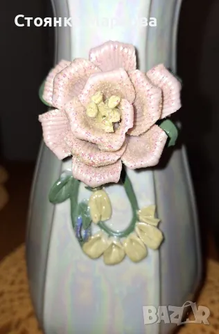 Порцеланова ваза с красива роза, снимка 2 - Вази - 49739731