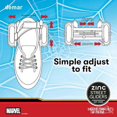 Официално лицензирани ролкови кънки Marvel Spiderman Street Gliders с цинково покритие, 5+ години, снимка 3 - Образователни игри - 53782079