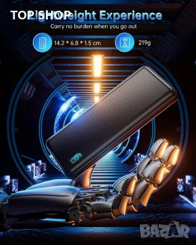 Power Bank, 10000 mAh Power Bank, малък, но здрав, ултра тънък с LED дисплей, външна батерия за моби, снимка 3 - Външни батерии - 48831960