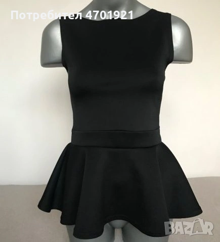 Черен топ с пеплум и панделка, снимка 2 - Корсети, бюстиета, топове - 53136944