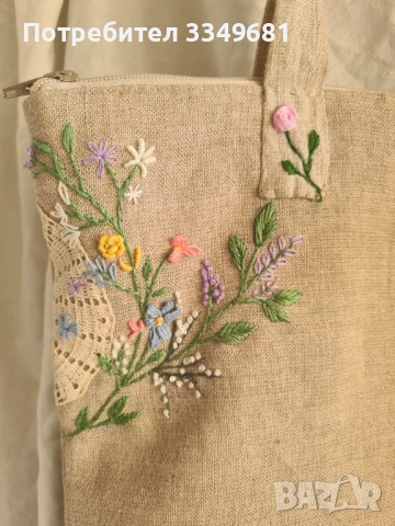 Lenena canta s ricna broderia(35-40sm), снимка 5 - Ръчно изработени сувенири - 51728343